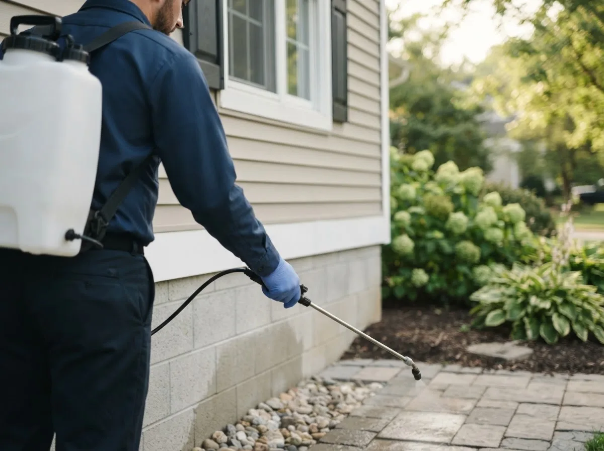 Pest control technician inspecting a home in Camden, AL